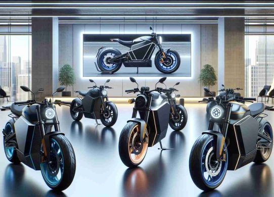 A highly detailed and realistic image displaying an exciting new range of electric motorcycles. These sleek and modern bikes are part of a collection released by a leading environmentally-conscious transportation company, known as Green Wheels. They boast innovative design elements, color variations from bold blues to sophisticated blacks, and advanced technological features that emphasize on eco-friendly functionalities. A backdrop of a minimalist showroom enhances their visual appeal, setting a chic and contemporary vibe that appeals to the tech-savvy and environmentally mindful consumers interested in sustainable mobility solutions.