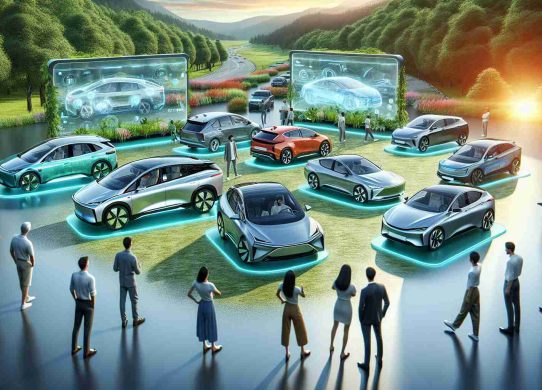 High-resolution realistic image showcasing the revolution of sustainable mobility through hybrid vehicles. Picture displays an array of eco-friendly cars of various models and makes in a sleek, modern, and clean design with clearly visible hybrid technology attributes. The foreground features individuals of varying genders and descents appreciating and studying the showcased vehicles. The background boasts a vibrant, lush green scene symbolizing environmental sustainability.