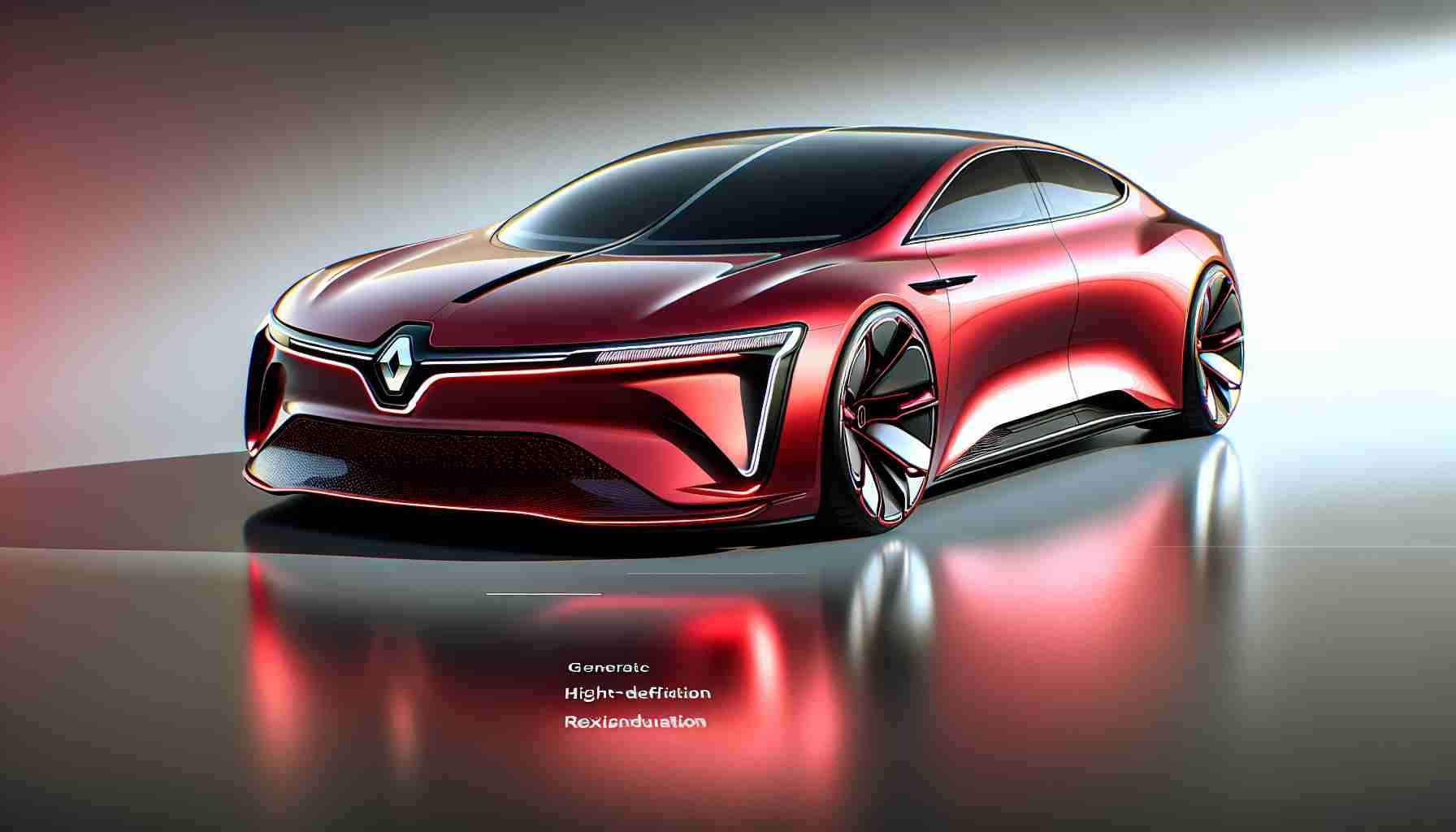 Generate a realistic, high-definition image of a futuristic, redesigned model of a red Renault R17. The car should stand out with sleek aerodynamic lines, innovative lighting solutions, and a remarkable balance of aesthetics and functionality. Emphasize the contemporary vibe through a red glossy finish, smartly integrated technology features, and more fluid bodywork design.