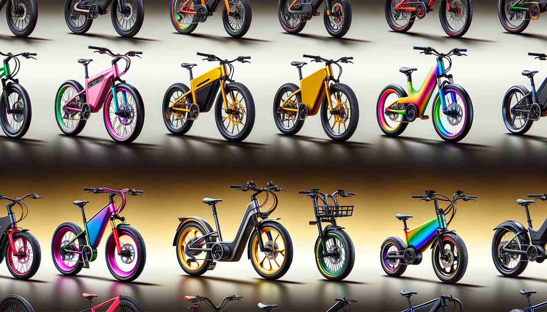 High-definition image of unique electric bicycles that have been involved in recent theft incidents. The bikes vary in their designs, colors, and features, denoting their top-end and exclusive nature.